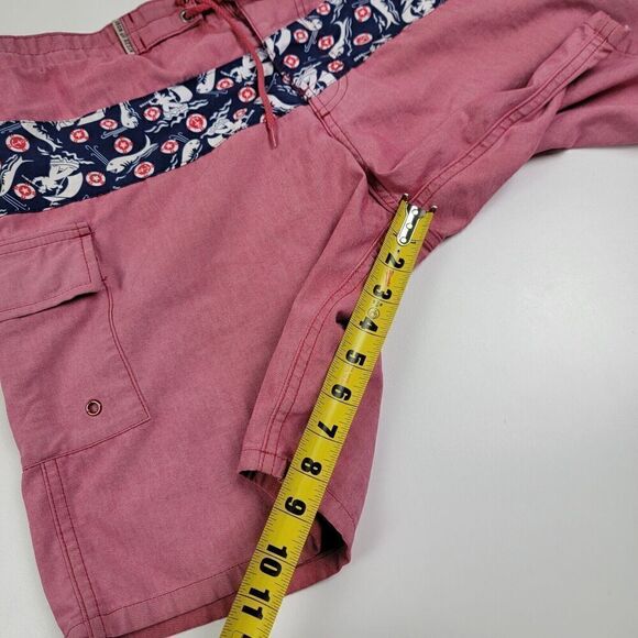 Iron And Resin Mens Sz 34 Swim Trunks Board Shorts Drawstring Red Pink Floral - Picture 5 of 8